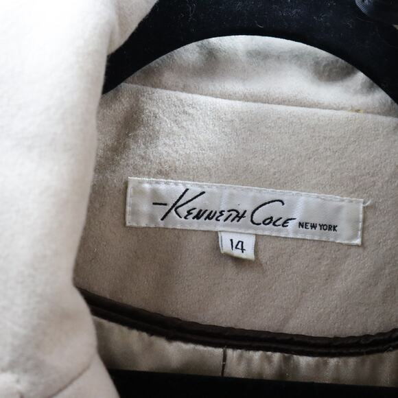 Kenneth Cole New York Wool Blend Coat Women’s Size 14 Beige Button Front - Picture 6 of 7